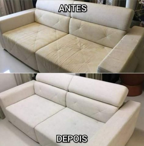Antes e depois — sofá retrátil higienizado pela Clean 027