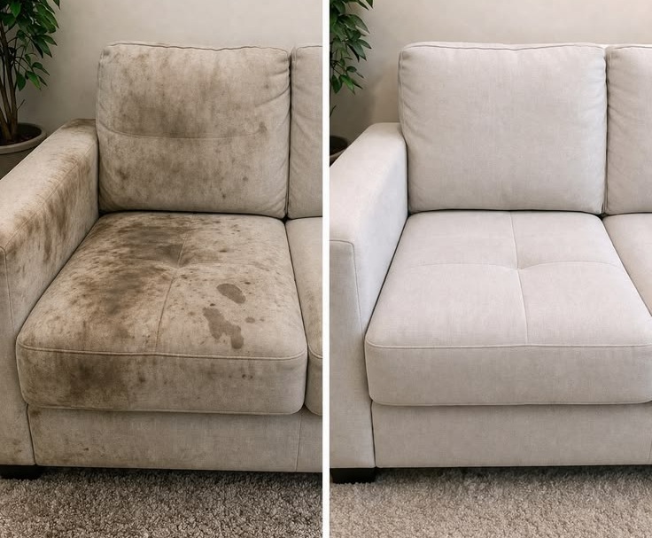 Antes e depois — poltrona higienizada pela Clean 027