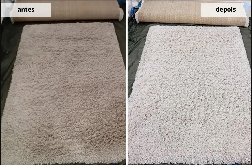 Antes e depois — tapete felpudo higienizado pela Clean 027